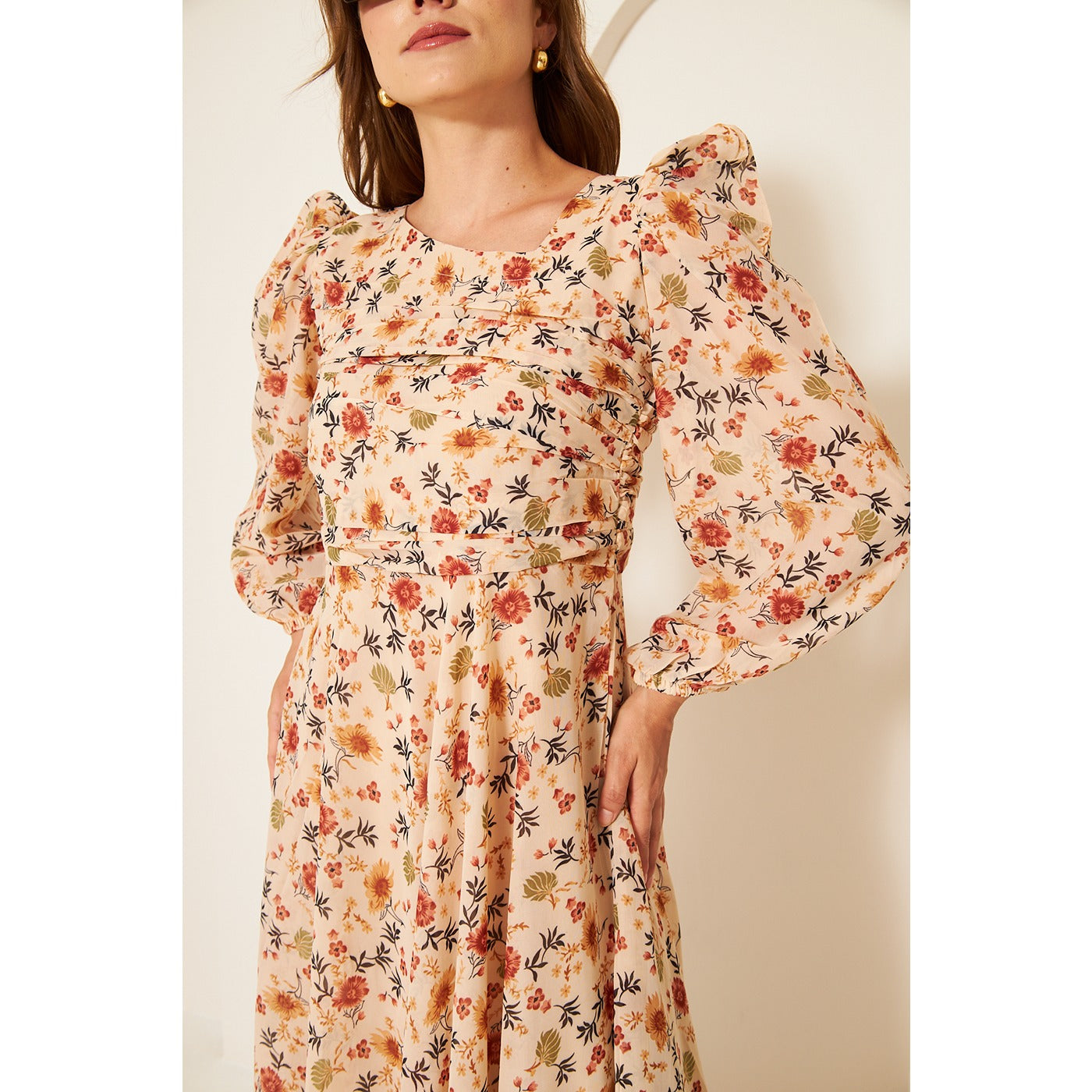 Skin Floral Dress With Back Detailing | Montivo Pakistan