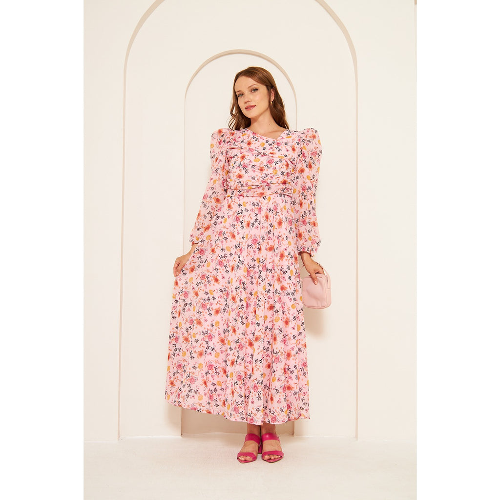 Pink Floral Dress With Back Detailing | Montivo Pakistan