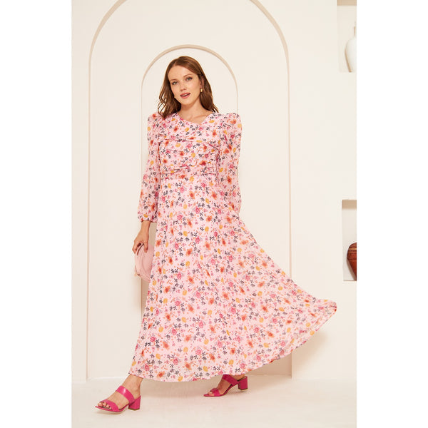 Pink Floral Dress With Back Detailing | Montivo Pakistan