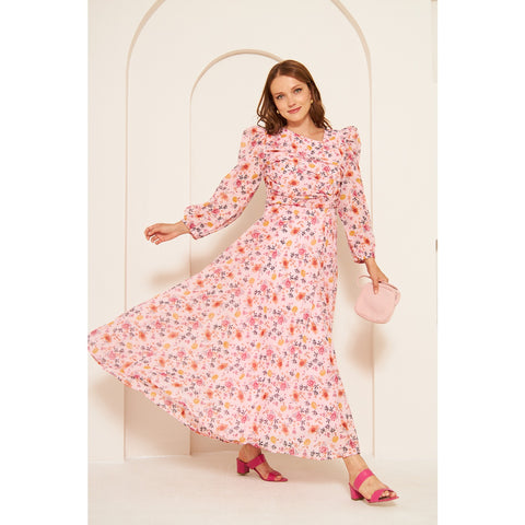 Pink Floral Dress With Back Detailing | Montivo Pakistan