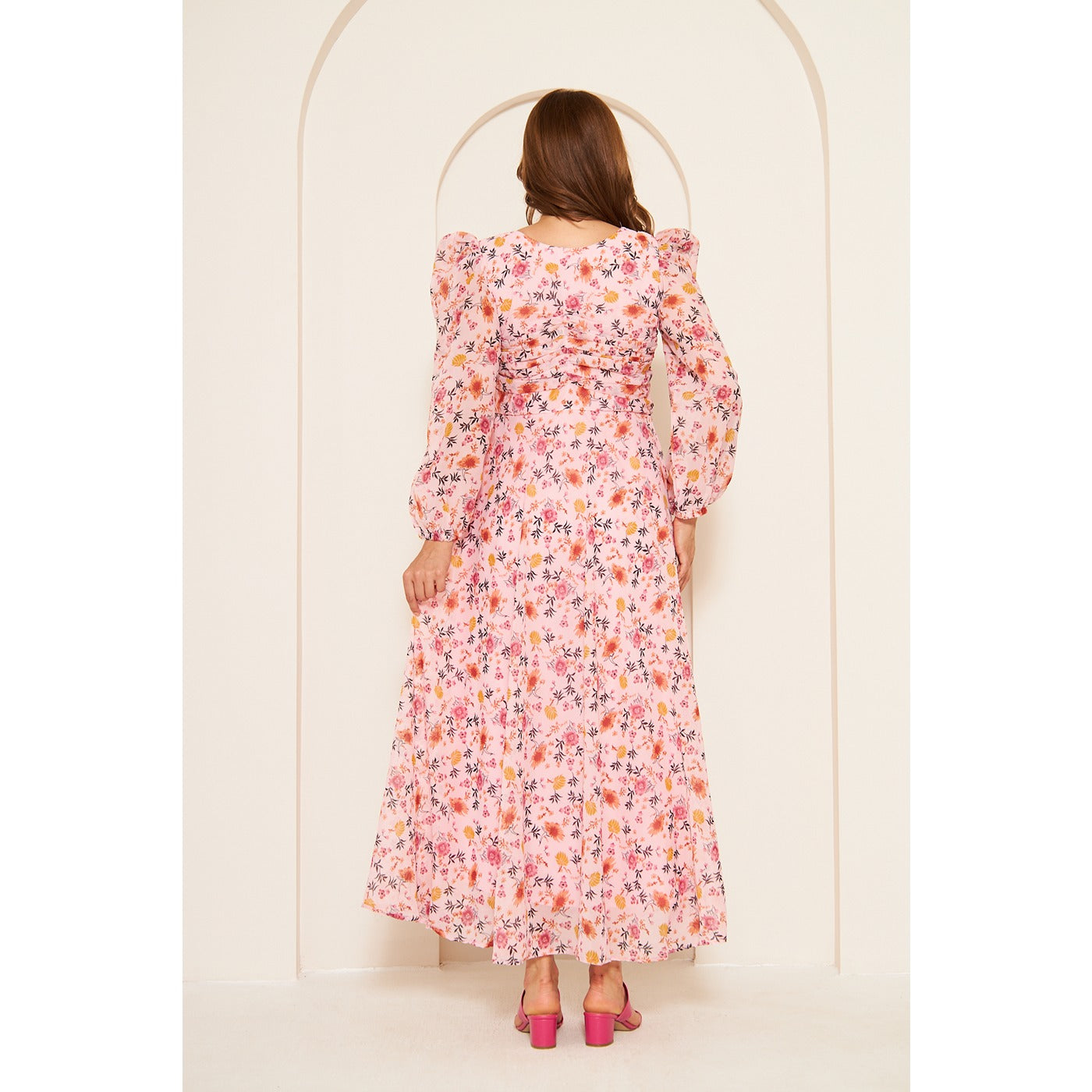 Pink Floral Dress With Back Detailing | Montivo Pakistan