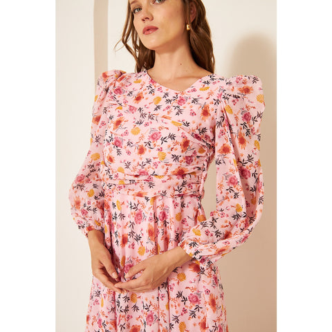 Pink Floral Dress With Back Detailing | Montivo Pakistan