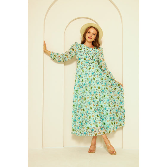Green Floral Dress With Back Detailing | Montivo Pakistan