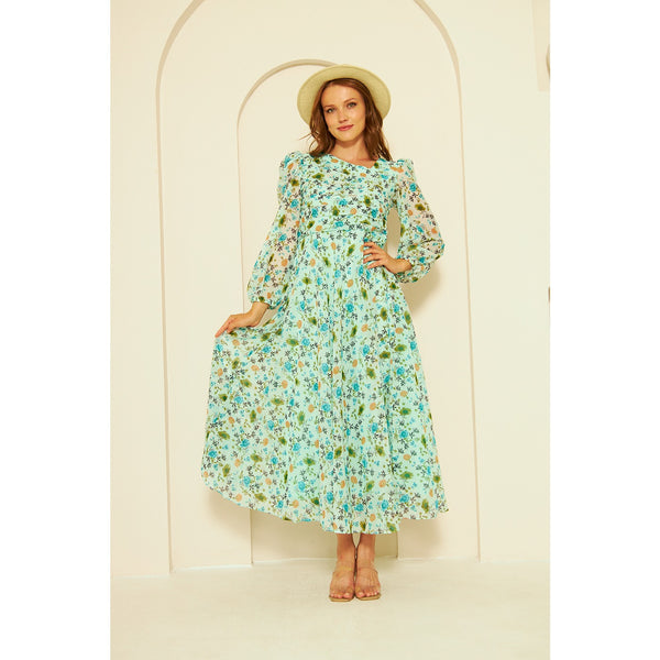 Green Floral Dress With Back Detailing | Montivo Pakistan