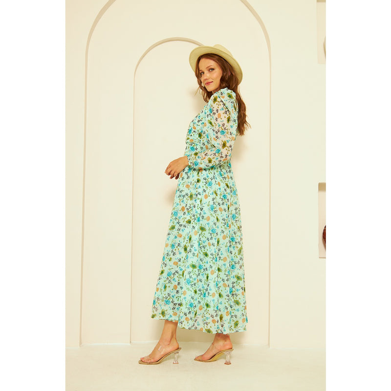 Green Floral Dress With Back Detailing | Montivo Pakistan