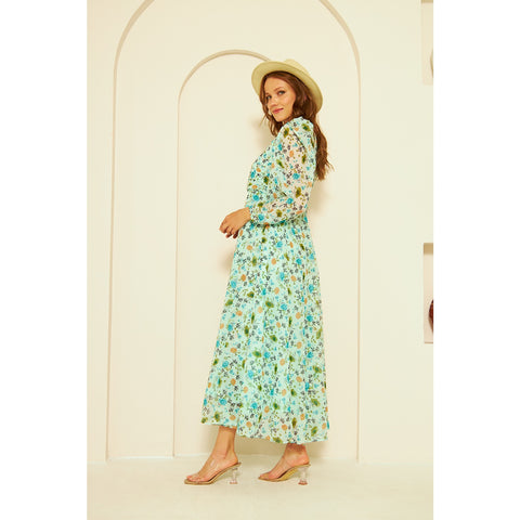 Green Floral Dress With Back Detailing | Montivo Pakistan