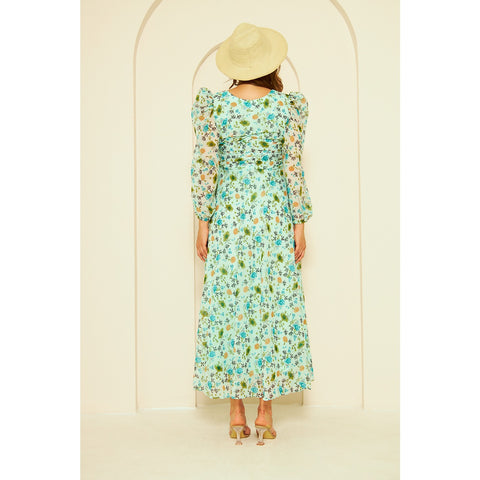 Green Floral Dress With Back Detailing | Montivo Pakistan