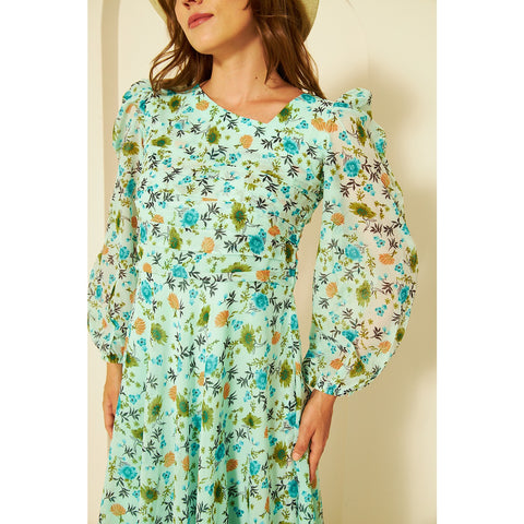 Green Floral Dress With Back Detailing | Montivo Pakistan