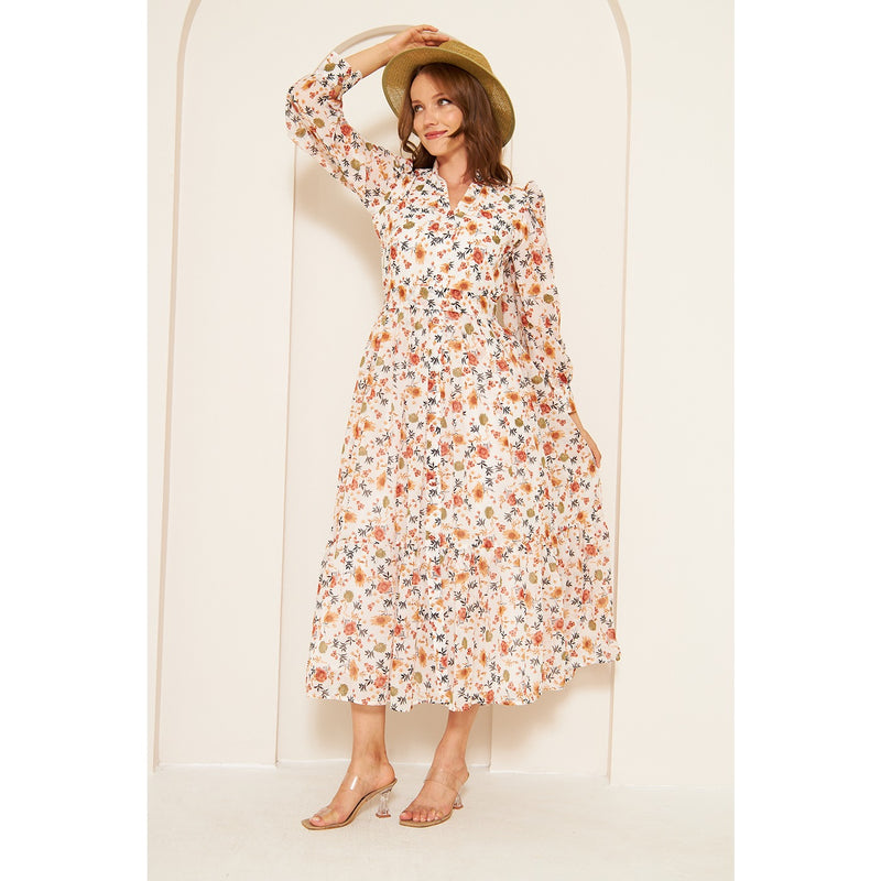 White Chiffon Floral Shirt Dress | Montivo Pakistan