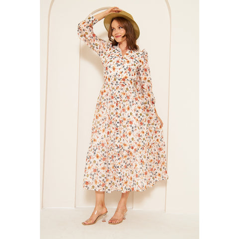 White Chiffon Floral Shirt Dress | Montivo Pakistan