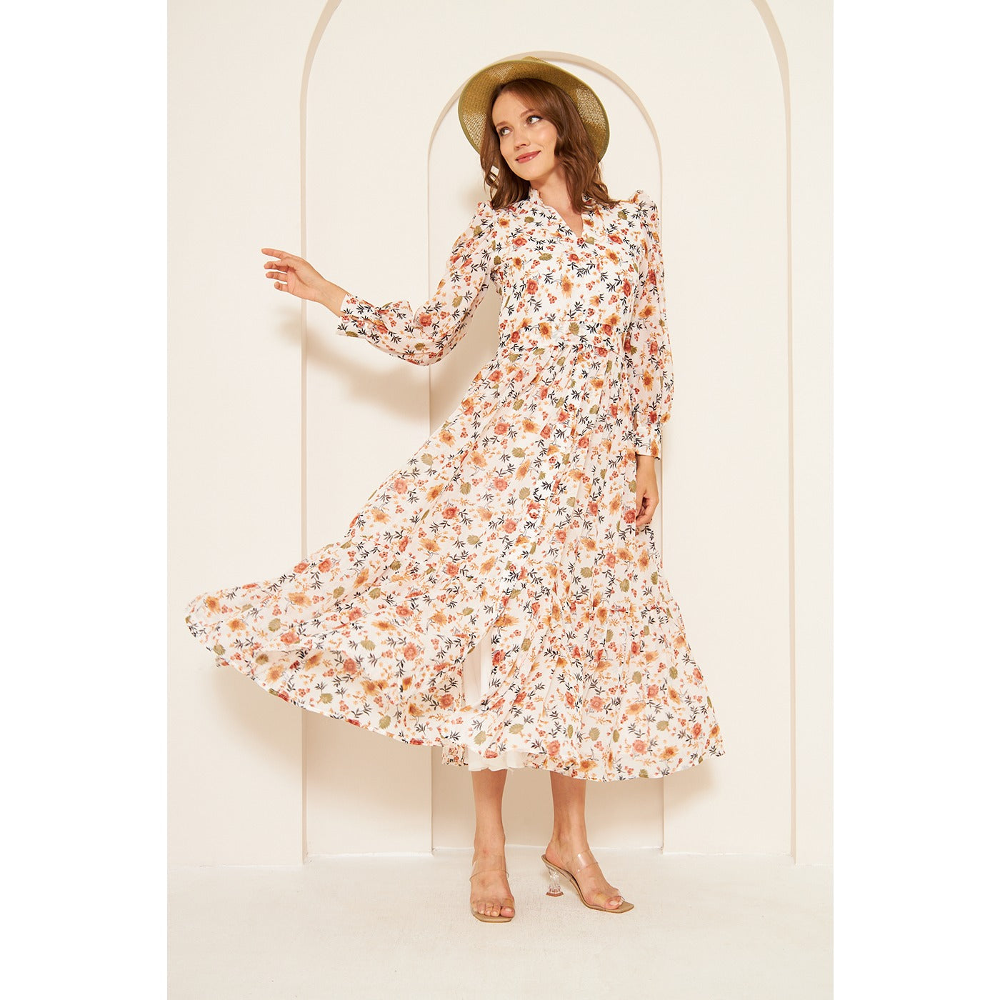 White Chiffon Floral Shirt Dress | Montivo Pakistan