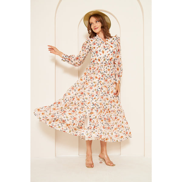 White Chiffon Floral Shirt Dress | Montivo Pakistan
