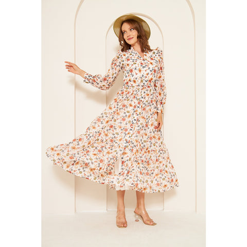 White Chiffon Floral Shirt Dress | Montivo Pakistan