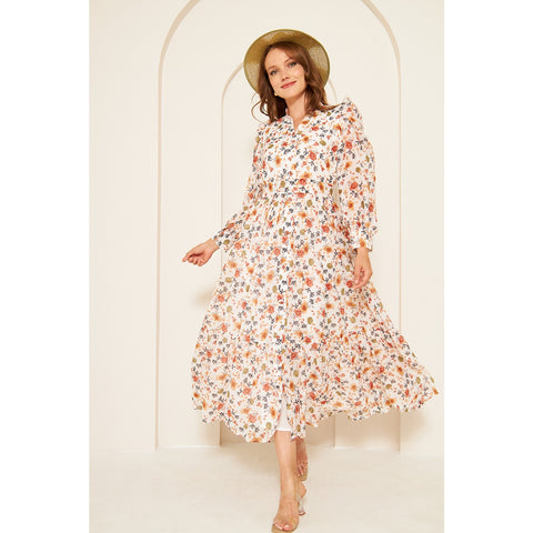 White Chiffon Floral Shirt Dress | Montivo Pakistan