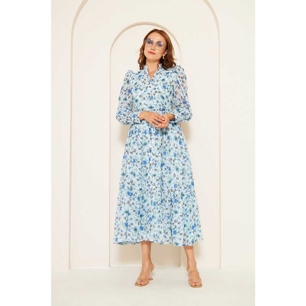 Blue Chiffon Floral Shirt Dress | Montivo Pakistan