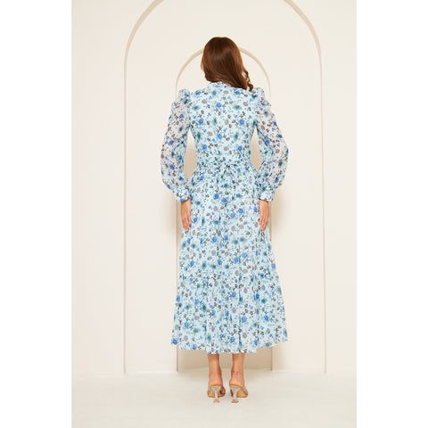 Blue Chiffon Floral Shirt Dress | Montivo Pakistan