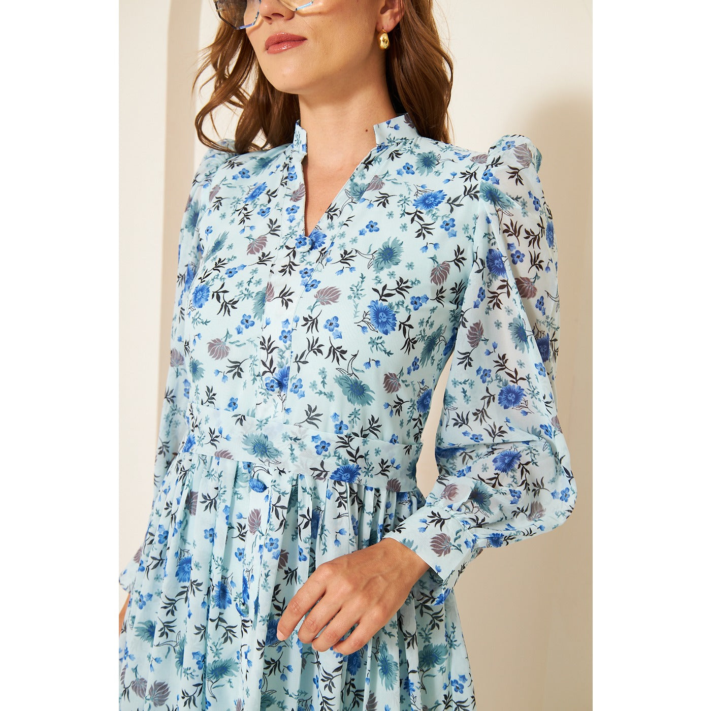 Blue Chiffon Floral Shirt Dress | Montivo Pakistan