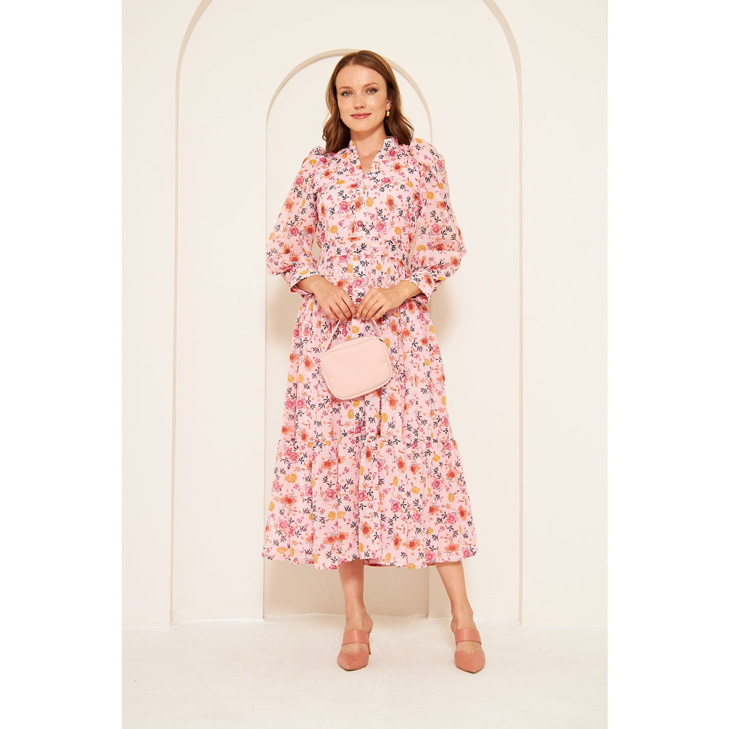 Pink Chiffon Floral Shirt Dress Montivo