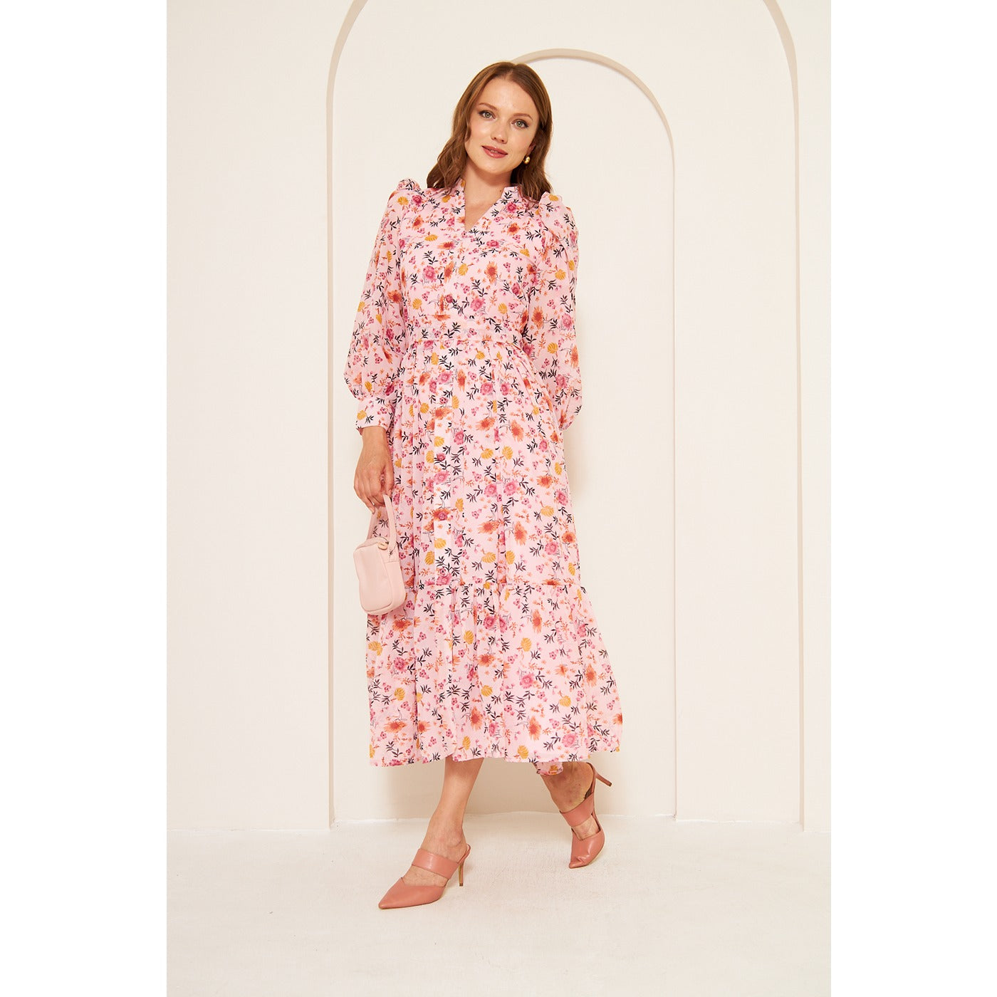 Pink Chiffon Floral Shirt Dress | Montivo Pakistan
