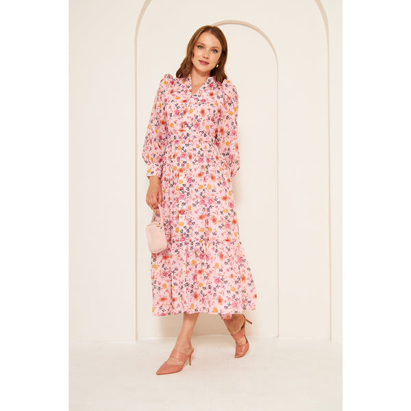 Pink Chiffon Floral Shirt Dress | Montivo Pakistan