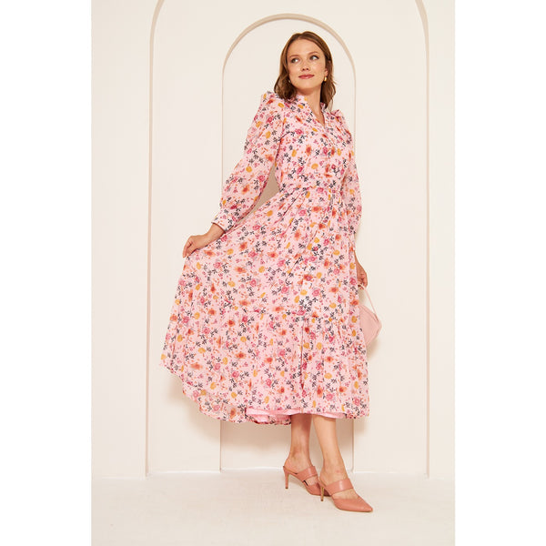 Pink Chiffon Floral Shirt Dress | Montivo Pakistan