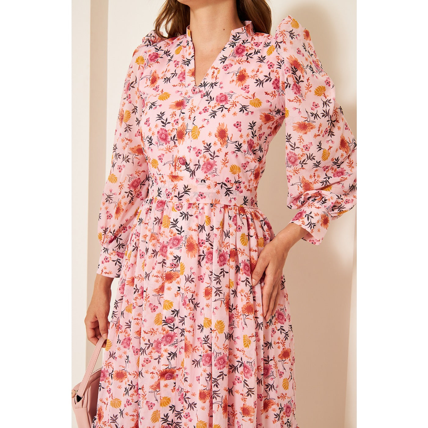 Pink Chiffon Floral Shirt Dress | Montivo Pakistan