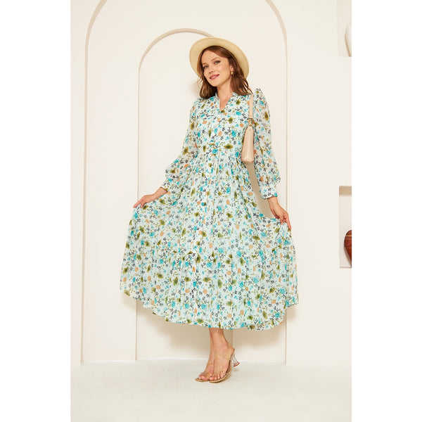 Green Chiffon Floral Shirt Dress | Montivo Pakistan