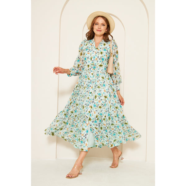 Green Chiffon Floral Shirt Dress | Montivo Pakistan
