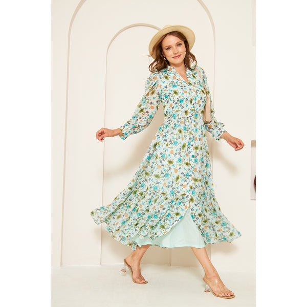 Green Chiffon Floral Shirt Dress | Montivo Pakistan