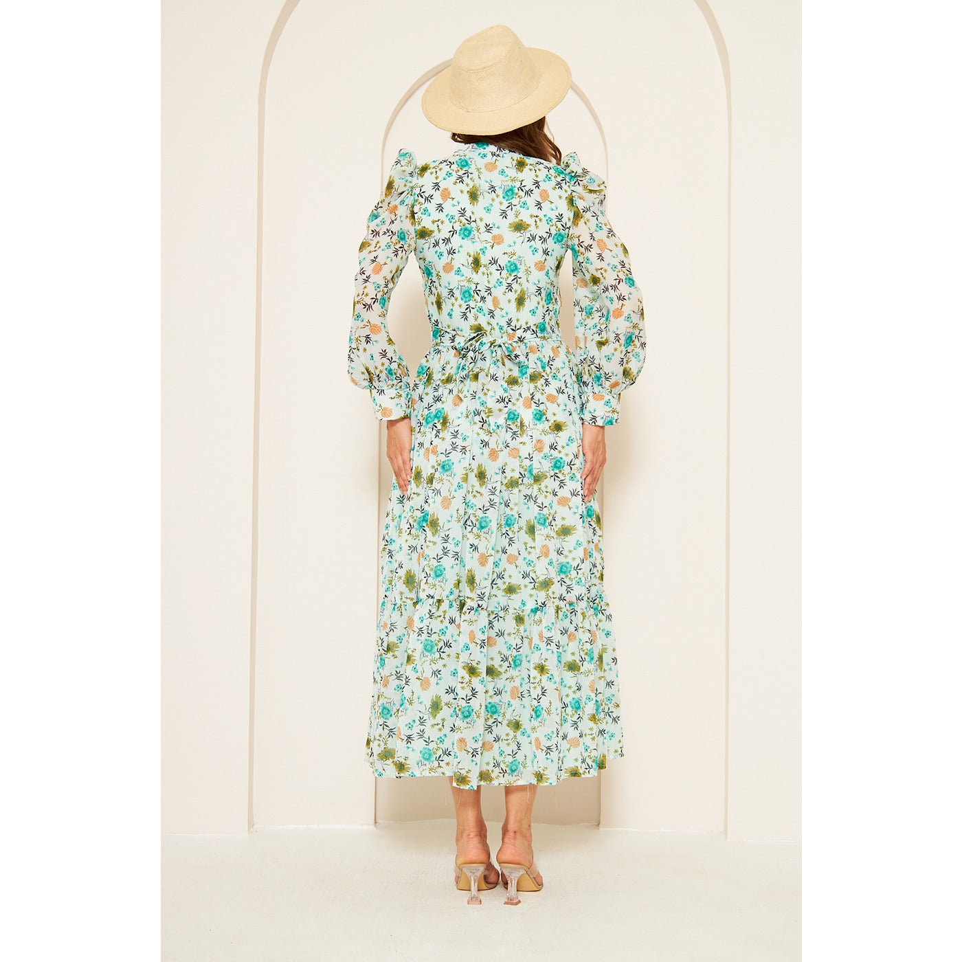 Green Chiffon Floral Shirt Dress | Montivo Pakistan