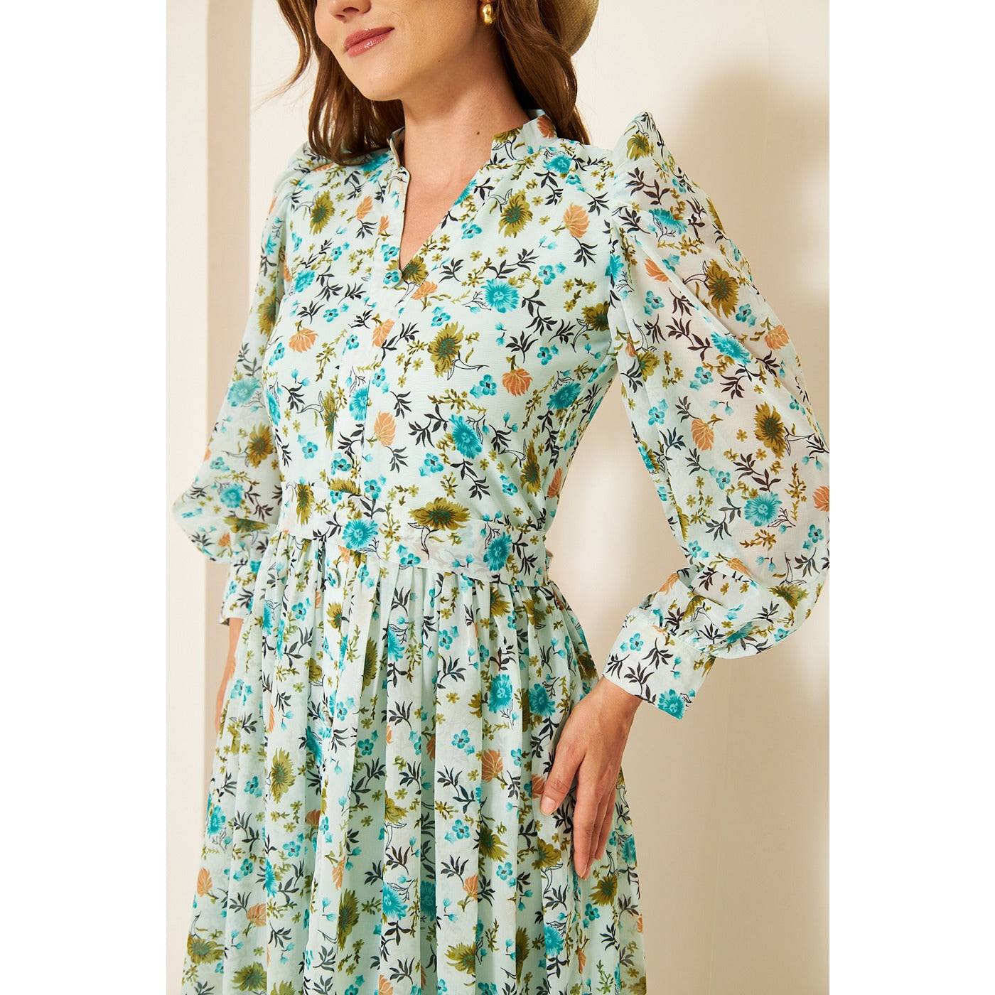 Green Chiffon Floral Shirt Dress | Montivo Pakistan