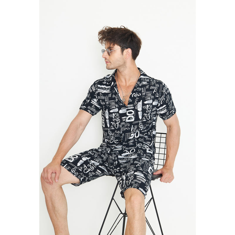 Black Linen Printed Co-Ords | Montivo Pakistan