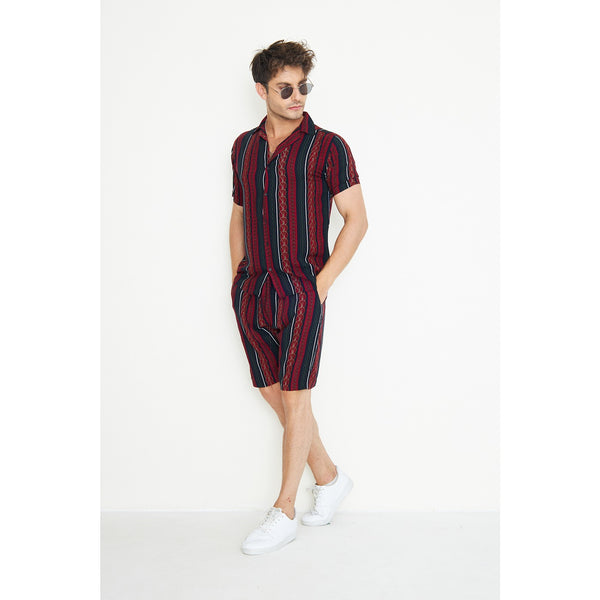 Red Linen Geometric Printed Co-Ords | Montivo Pakistan