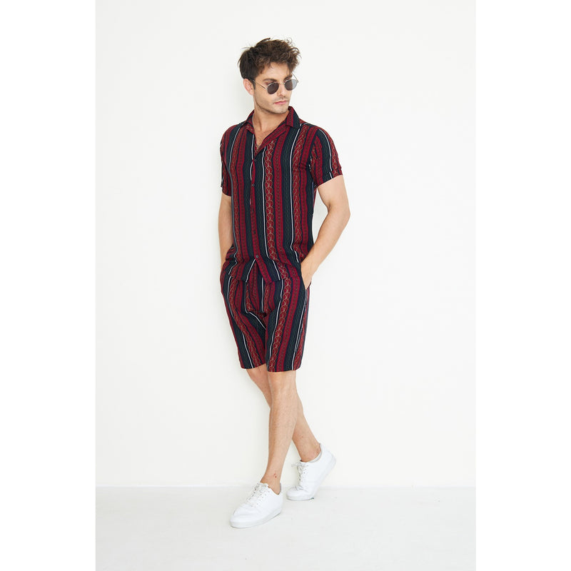 Red Linen Geometric Printed Co-Ords | Montivo Pakistan