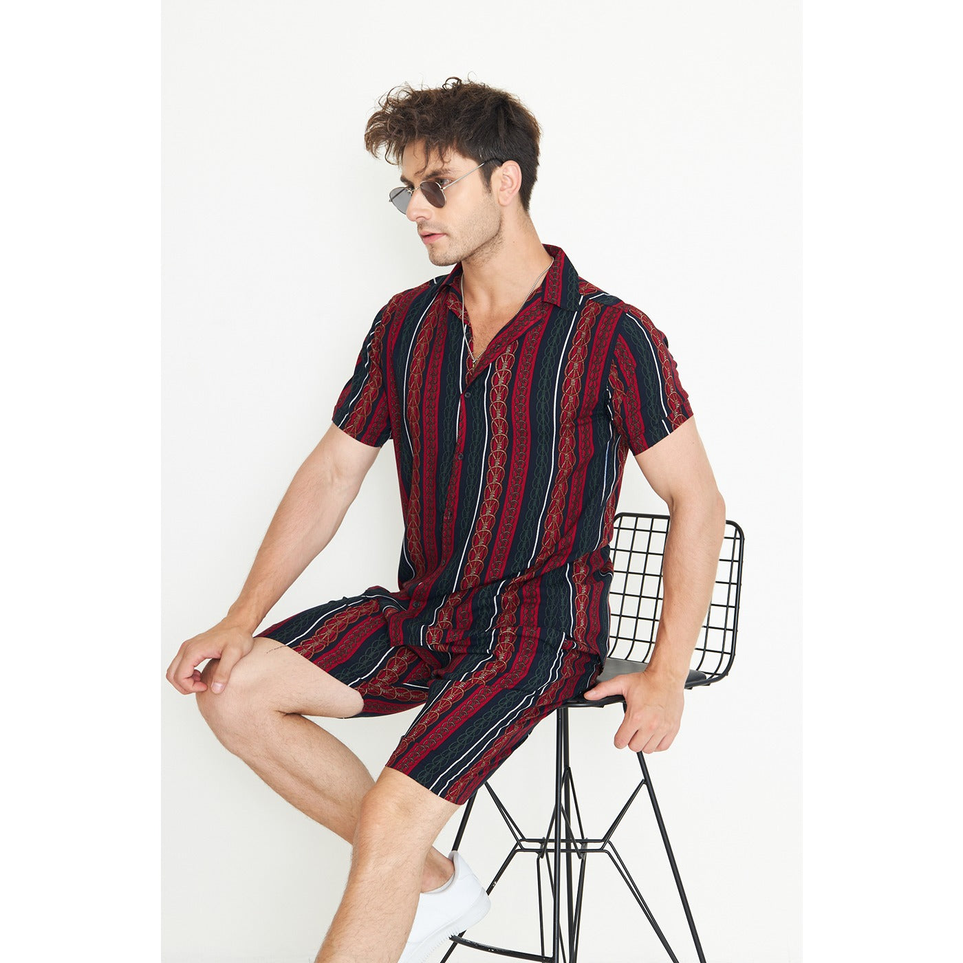 Red Linen Geometric Printed Co-Ords | Montivo Pakistan