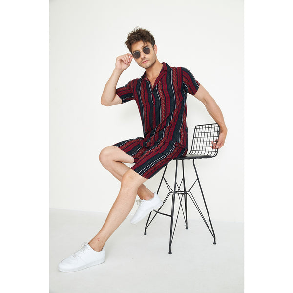 Red Linen Geometric Printed Co-Ords | Montivo Pakistan