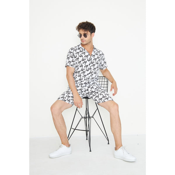 White Linen Alphabet Printed Co-Ords | Montivo Pakistan