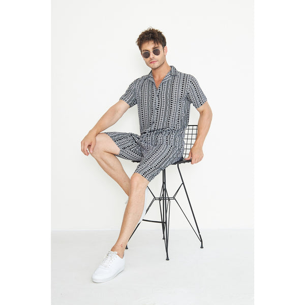 Black Linen Patterned Printed Co-Ords | Montivo Pakistan