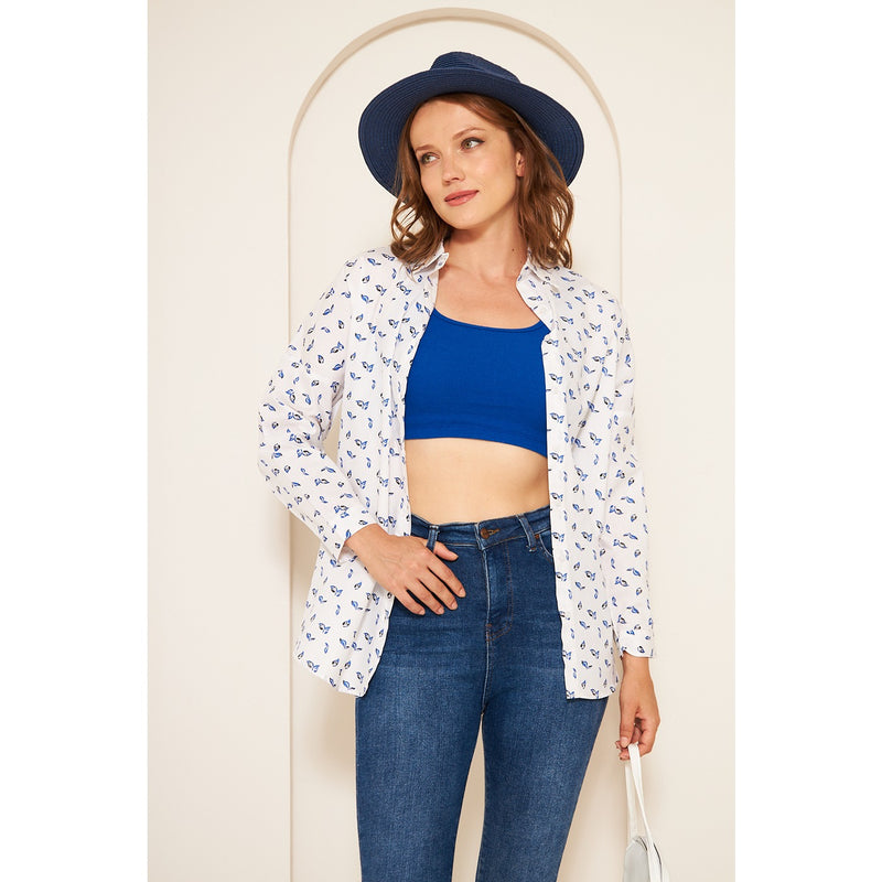 White Floral Oversized Shirt | Montivo Pakistan