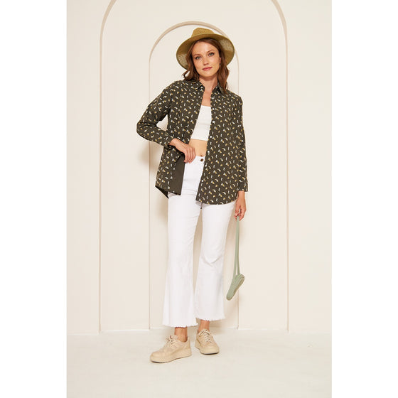 Olive Floral Oversized Shirt | Montivo Pakistan