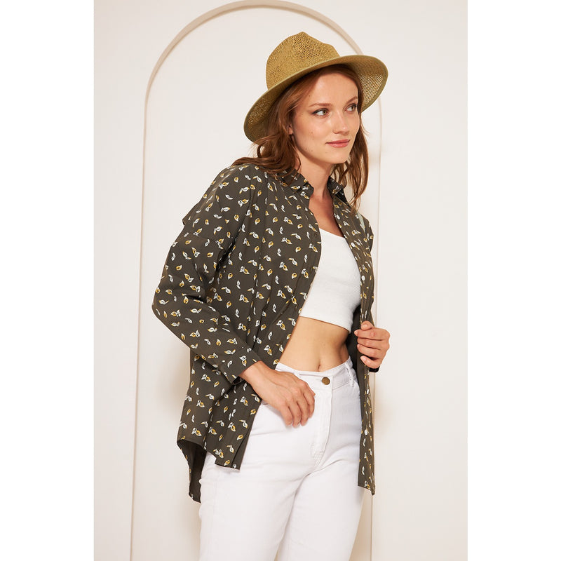 Olive Floral Oversized Shirt | Montivo Pakistan