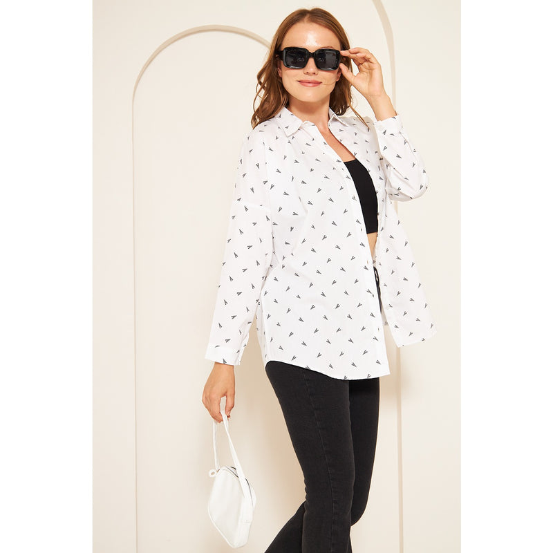 White Patterned Oversized Shirt | Montivo Pakistan