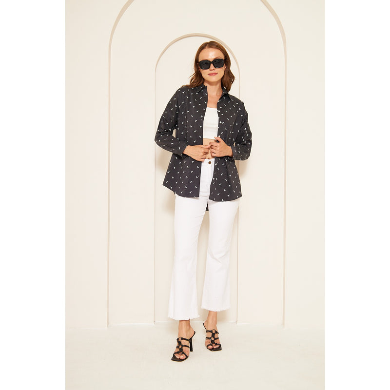 Black Patterned Oversized Shirt | Montivo Pakistan