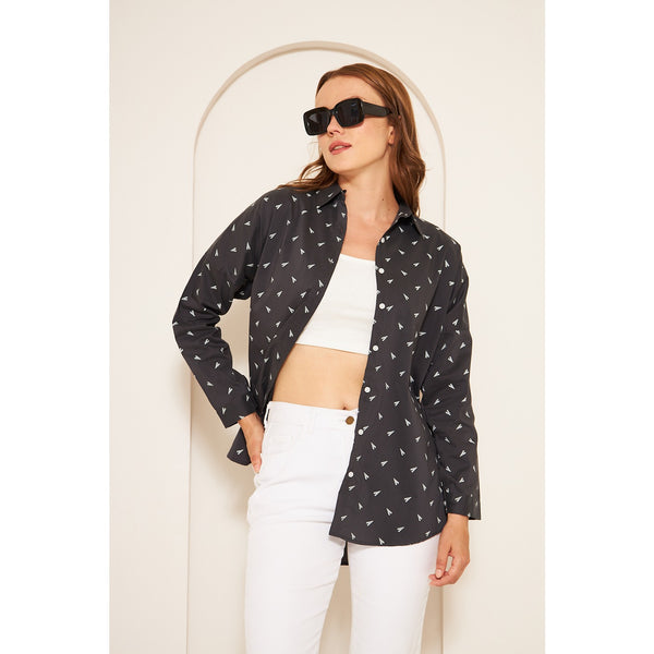 Black Patterned Oversized Shirt | Montivo Pakistan