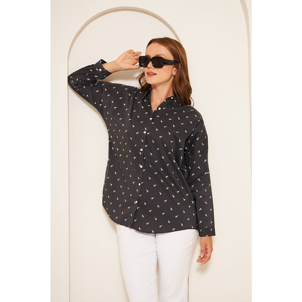 Black Patterned Oversized Shirt | Montivo Pakistan