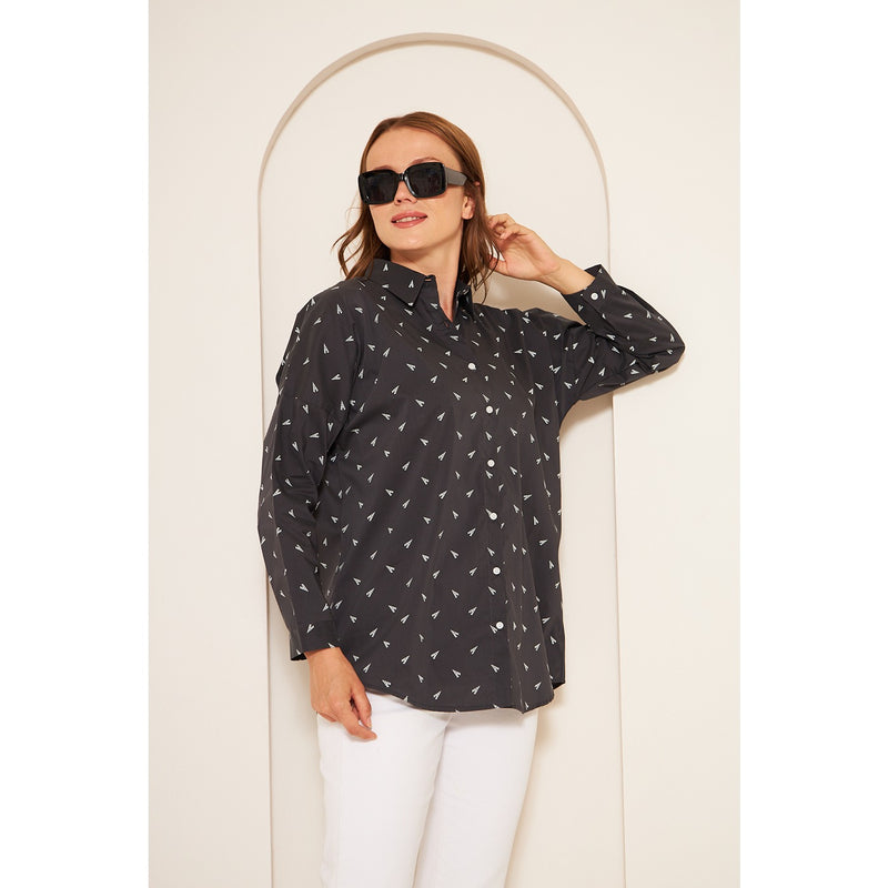 Black Patterned Oversized Shirt | Montivo Pakistan