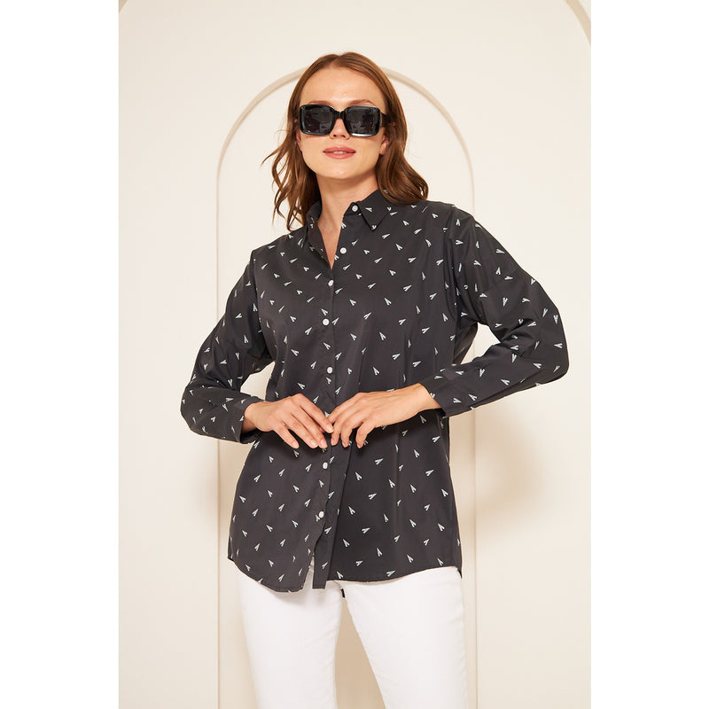 Black Patterned Oversized Shirt | Montivo Pakistan