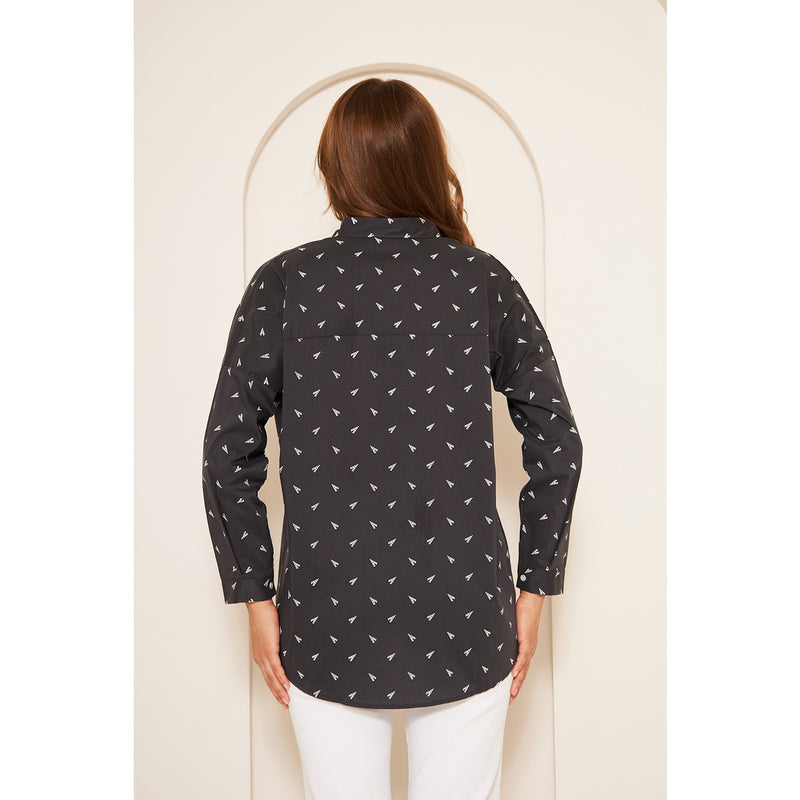 Black Patterned Oversized Shirt | Montivo Pakistan