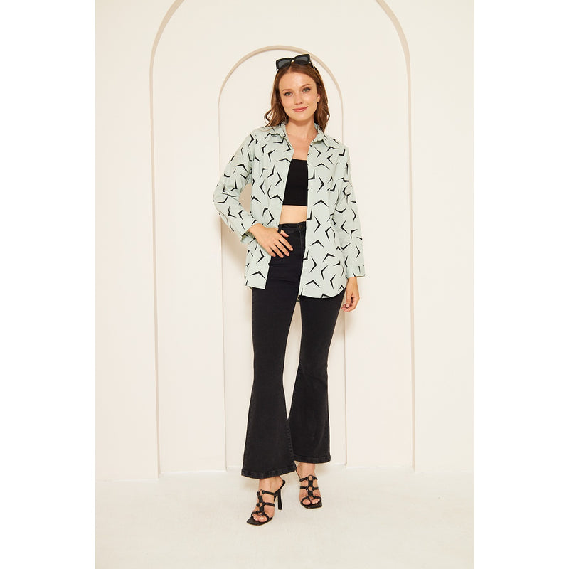 Light Green Patterned Oversized Shirt | Montivo Pakistan