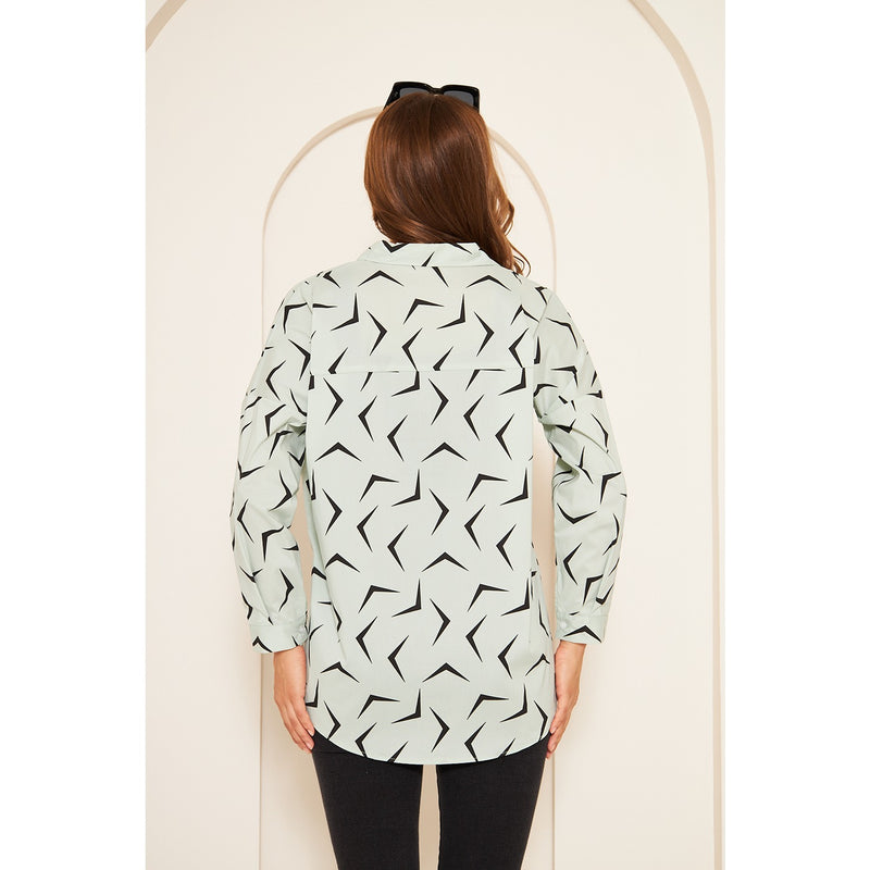 Light Green Patterned Oversized Shirt | Montivo Pakistan